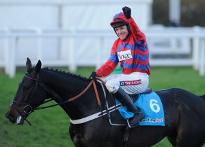 Barry Geraghty riding Sprinter Sacre celebrate after winning the 2012 Sportingbet Tingle Creek Chase at Sandown. Pic: Alan Crowhurst/Getty Images. (Courtesy of Great British Racing.