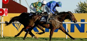 Hurricane Fly and Ruby Walsh beat Jezki to win the Irish Champion Hurdle. Pic: Courtesy of Paddy Power.