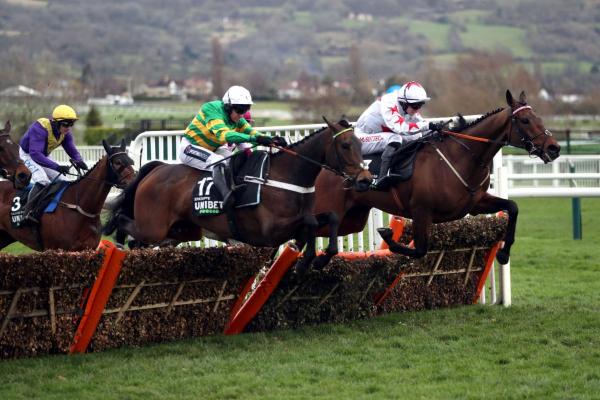 Epatante (nearside) jumps to the front
